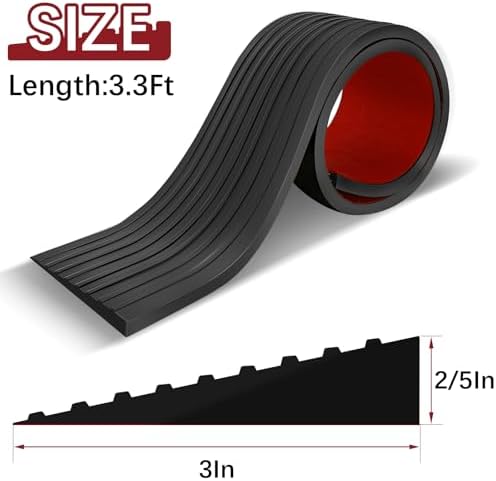 Threshold Ramps for Doorways Self-Adhesive Natural Rubber Power Wheelchair Ramp Adjustable & Cuttable, for Doorways,Sweeper, Power Scooters, Bathroom (Black, 3” Wide x 3.3' Long)