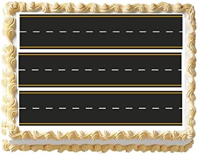 Yellow and White road roadway Edible Cake Topper