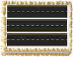 Yellow and White road roadway Edible Cake Topper