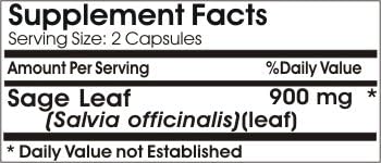 Sage Leaf 900mg ~ 200 Capsules - No Additives ~ Naturetition Supplements