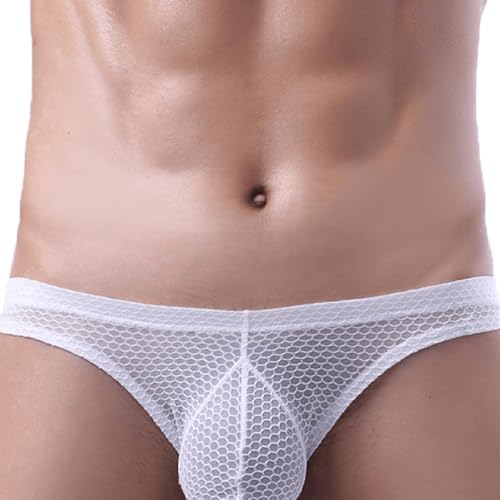 Men's Sexy Jockstrap Underwear Thong Mesh Bikini Briefs with Enhancing Pouch See through Underpants Low Rise Panty