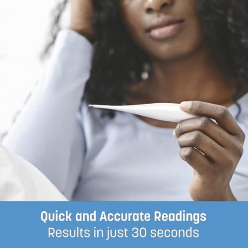 Medline 30-Second Oral Digital Stick Thermometer with Fahrenheit/Celsius - Accurate & Fast Readings - 20 Sheaths Included