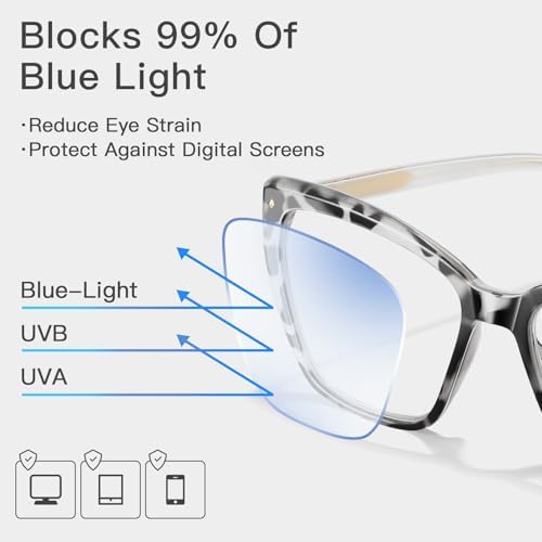 Reading Glasses for Women Trendy TR90 Blue Light Blocking Metal Frame Readers Stylish Square Cat Eye Eyewear
