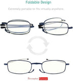 sevenplus 2 Pack Reading Glasses Blue Light Blocking, Anti UV Glare, Foldable Computer Spring Hinge Readers for Women Man