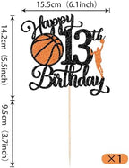 Rsstarxi 1 Pack Happy 13th Birthday Cake Topper Black Glitter Basketball Sports Cake Pick Cheers to 13 Years Cake Decorations for Basketball Theme Birthday Party Supplies