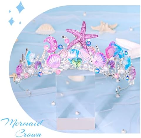 YARIEW Mermaid Crown Mermaid Birthday Decorations Mermaid Costume Mermaid Starfish Fish Scales Seashell Hair Accessories Wide Mermaid Headband Mermaid Birthday Party Gifts Purple