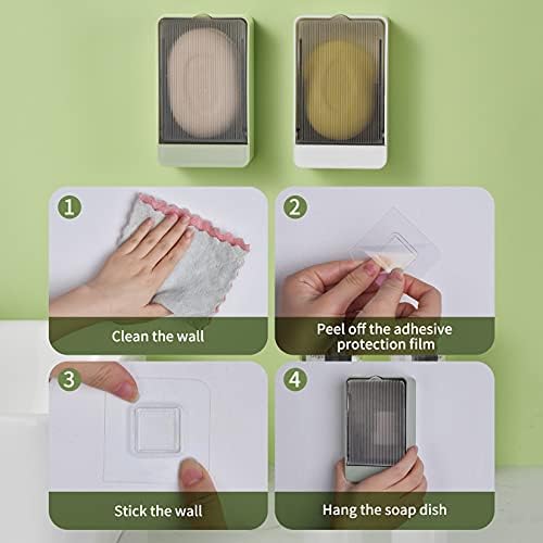Soap Holder Dish Shower, 2 Pack Bar Soap Holder with Drainage, Self Draining Soap Holder, Wall Mounted Soap Box Tray Container for Bathroom, Bathtub Kitchen Sink, No Drilling, 4 Adhesive Include