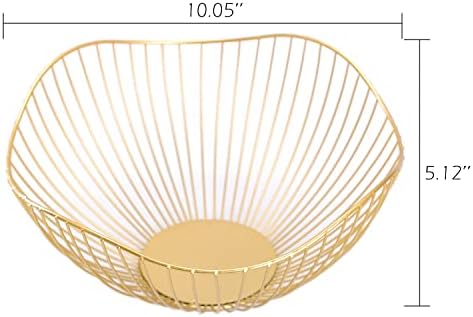 IBWell High Style Curved-Edge Modern Creative Stylish Single Tier Dish,Metal Iron Wire Fruit Vegetables Bread Decorative Stand Serving Bowls Basket Holder (Gold)