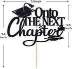 Onto The Next Chapter Cake Topper, Adventure Awaits/The Beginning of A New Chapter, 2026 Graduation Party Decorations Supplies for Boys Girls, Black Glitter