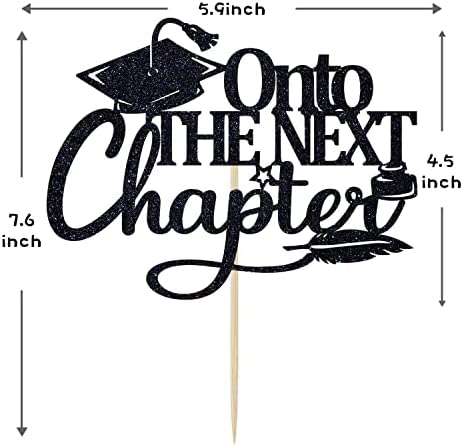Onto The Next Chapter Cake Topper, Adventure Awaits/The Beginning of A New Chapter, 2026 Graduation Party Decorations Supplies for Boys Girls, Black Glitter