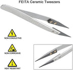 FEITA Black Pointed Ceramic Tip Tweezers - Precision Stainless Steel Tweezer for Electronic Repair, DIY Hobby (1 Pc)