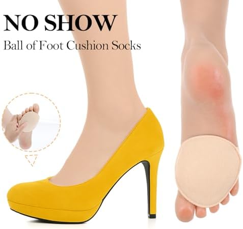 4 Pairs Ball of Foot Cushion Pads Sock Women's Toe Cover Sock with Padding Reusable Toe Topper Socks Invisible Toeless Half Socks Non-Skid Metatarsal Pads Sponge Shoe Protector for Foot High Heels