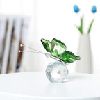 Crystal Flying Butterfly with Ball Base Glass Animal Ornament Decoration for Home Wedding Decor Xmas Women Gift(Green)