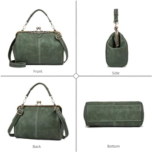 Handbag for Women Leather Shoulder Bag Kiss Lock Top Handle Satchel Purse Vintage Crossbody Bag Evening Clutch Purses
