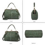 Handbag for Women Leather Shoulder Bag Kiss Lock Top Handle Satchel Purse Vintage Crossbody Bag Evening Clutch Purses
