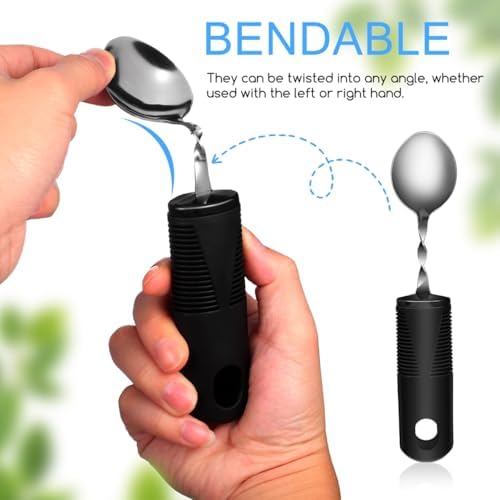 Adaptive Utensils Set 4-Piece Bendable Tableware with Non-Slip Textured Handles Lightweight Anti-Shake Fork Spoon Cutter for Elderly Disabled Adults Eating Assistance