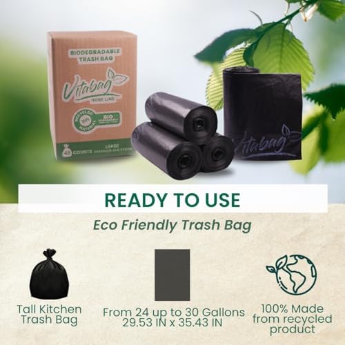 30 Gallon Biodegradable Trash Bags – Eco-Friendly, Leak-Proof, Tear-Resistant – Made from Recycled Materials – Kitchen Can Liners, 48 Count.