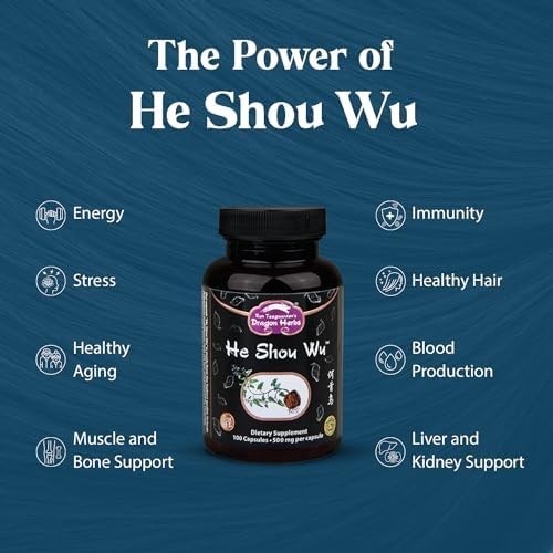 Dragon Herbs He Shou Wu | Prepared He Shou Wu Supplement to Support Energy, Mood, Immune Support, Healthy Aging, Hair | All Natural Ingredients, Non-GMO (100 Capsules, 500 mg Per Capsule