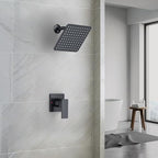 Shower System Shower Faucet Set - SunCleanse 8INCH Matte Black Complete Shower System with Pressure Balancing Valve and Solid Brass Rough-In Valve, Rainfall Shower Head with Single-Handle Trim Kit