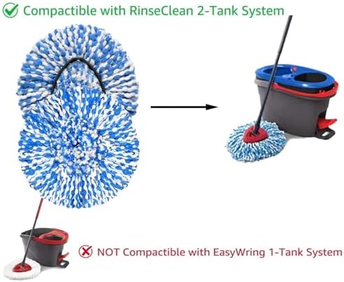 4 Pack Mop Replace Heads Compatible for OCeda, Spin Mop Refill Head Replacement for RinseClean 2-Tank System - Fluffy Microfiber, Machine Washable and Easy to Replace