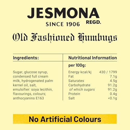 Jesmona Old Fashioned Mint Humbugs Candy Tin 250g (8.8 Oz) - English Hard Boiled Sweets with Toffee Center, Resealable British Hard Candy Gift Tin, Imported Confectionery Treat from England, UK