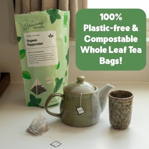 Heavenly Tea Leaves Organic Peppermint (50 Pyramid Tea Bags), Bulk Compostable Herbal Tea Sachets - 100% Plastic Free, Premium Quality, Whole Tea Leaves in a Convenient Tea Bag