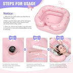 Inflatable Shampoo Basin - Portable Shampoo Bowl, Hair Washing Basin for Bedridden, Disabled,Injured, Hair Wash Tub for Dreadlocks and at Home Sink Washing (Pink-Bowtie, 15in Inner)