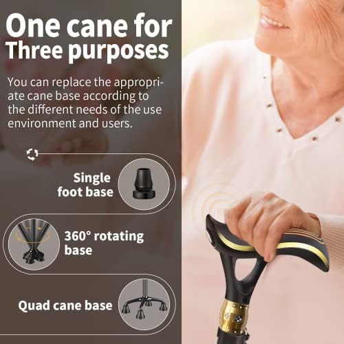 Smart Alarm Walking Cane for Men & Women, Telescopic and Adjustable Walking Sticks for Seniors, USB Direct Charge, with LED Light, One Cane for Three Purposes, Light and Stable