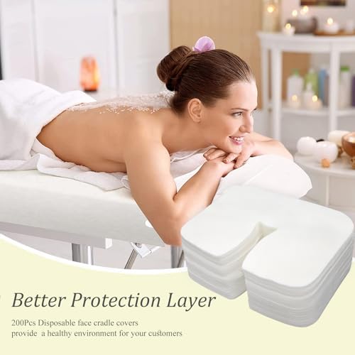 200 Count Disposable Massage Face Cradle Covers Non-Sticking Massage Face Covers Ultra-Soft, Medical-Grade, Fitted Disposable Headrest Covers for Massage Table 14.2" x 10.6"