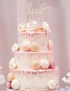 Bless This Child Cake Topper - Rose Gold Glitter Chlid Christening Cake Decoration Supply - Smash Cake Topper for First Holy Communion Party/Baby Shower - Baptisim Cake Decor