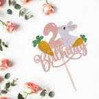 Two Cake Topper,Easter Bunny Cake Topper，2nd Birthday Cake Decor,Boys and Girls 2nd Birthday Party Decorations supplies (Two-year-old rabbit)