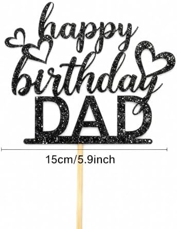 Happy Birthday Dad Cake Topper – Double-Sided Black Glitter Cardstock, Elegant Birthday Cake Decoration for Fathers, Non-Shedding Sparkle Topper for Cakes & Cupcakes