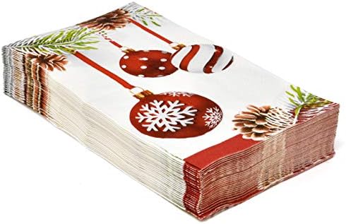 Gift Boutique 100 Christmas Ornament Guest Napkins Disposable Paper Decorative Elegant Xmas Dinner Hand Napkin For Home Kitchen Bathroom Wedding Holiday Decor