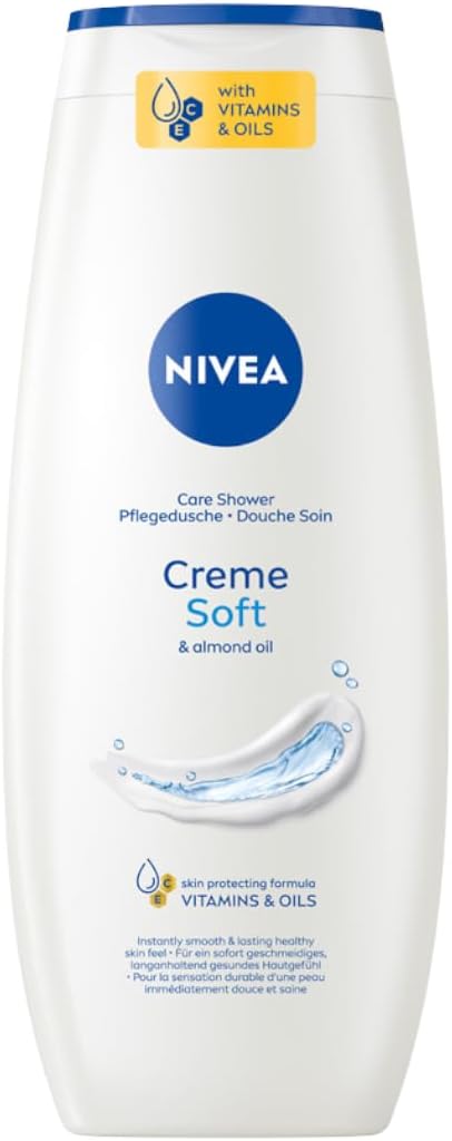 NIVEA Creme Soft Nourishing Shower Gel with Almond Oil – Gentle Cream Cleansing Body Wash, 500 ml (16.9 oz) – Silky Soft Foam for Smooth & Hydrated Skin