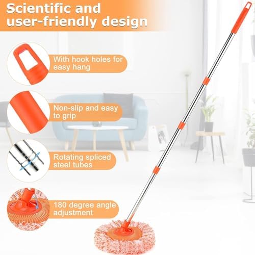 61 in Adjustable Cleaning Mop, Dolodomy 360° Rotatable Mops for Floor Cleaning with 4 Reusable Heads, 2 Fabrics Wall Mop for Floor Door Window Ceiling and Bathroom