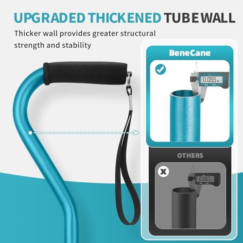 BeneCane Walking Cane for Men & Women Adjustable Cane with Offset Soft Cushioned Handle -Portable Lightweight Sturdy Mobility Walker Aid for Elderly, Seniors Collapsible Cane
