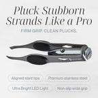 Tweezer Guru Pro Illuminating Eyebrow Tweezers for Women & Men Professional Stainless Steel Slanted Tweezers with LED Light Mirror Pouch Precision Tweezers for Brow Facial Hair Ingrown Hair Silver