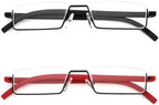 REAVEE 2 Pack Half Reading Glasses for Women Men, Lightweight Half Frame Slim Metal Readers with Portable Case, Black and Red +2.25