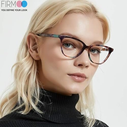Firmoo Blue Light Blocking Glasses for Computer Reading Womens Cat Eye Acetate Frame Spring Hinge 0.0x Black