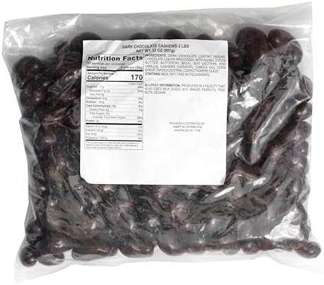 Dark Chocolate Covered Cashews, 2 Pound Bulk Bag, Chocolate Covered Nuts, The Hampton Popcorn & Candy Company