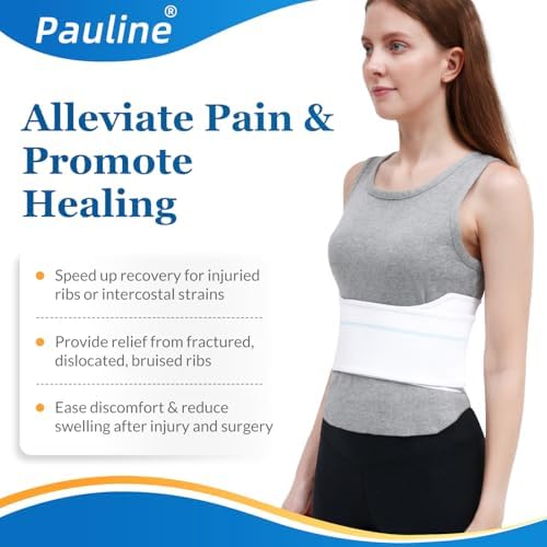Pauline Broken Rib Brace for Women - Compression Chest Binder for Cracked Ribs Support & Chest Pain Relief - Rib Belt for Bruised Rib Cage (White, Fits 45”-60”)