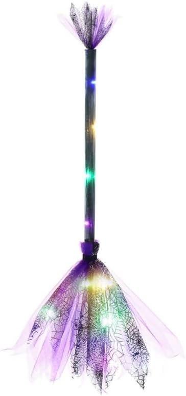 Lighted Witch Broom with LED Lights - Witches Broomstick Prop for Halloween Costume Party & Decoration