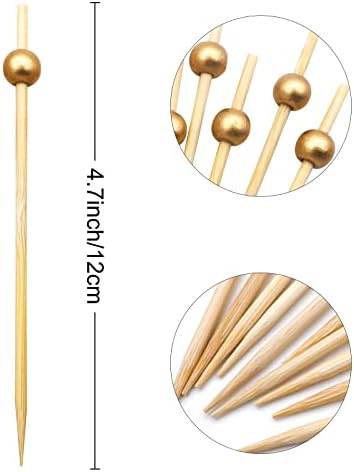 BLUE TOP Gold Pearl Cocktail Picks 4.7 Inch 200 PCS for Food Appetizer/Fruit/Cakes/Cheese/Burgers,Decorative long toothpicks for Parties,Bar,Event,Hotel,July 4th
