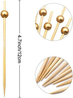 BLUE TOP Gold Pearl Cocktail Picks 4.7 Inch 200 PCS for Food Appetizer/Fruit/Cakes/Cheese/Burgers,Decorative long toothpicks for Parties,Bar,Event,Hotel,July 4th
