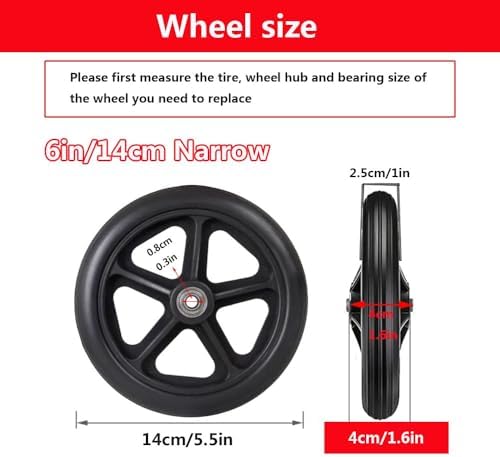 2PCS Rubber Wheel Replacement Wheelchair Front Wheels Rollator Replacement Wheels 6" 7" 8" Black/Gray Non-Slip Wheelchair Caster ABS Wheel Hub with Screws(Gray,6in/14cm)