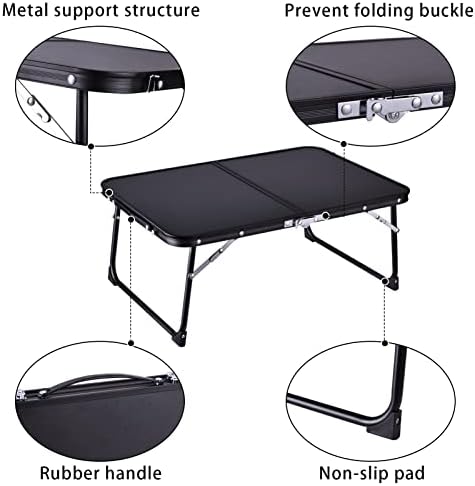 Foldable Laptop Bed Table with Storage Space, Portable Bed Desk with Folding Legs, Mini Bed Desk for Study Reading Working Breakfast and Picnic, Lap Desk for Bed Sofa Couch Floor & Outdoor Use (Black)