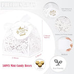 AdasBridal 50Pcs Small Gift Boxes for Party Favors, Laser Cut Candy Boxes Wedding Favor with Thank You Card Ribbons for Bridal Baby Shower Wedding Decorations (White, 2.36")