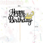 Beer Happy Birthday Cake Topper - Black Glitter Wine Glass Cake Decoration for Beer Themed Birthday Parties for Men and Women- Style 1