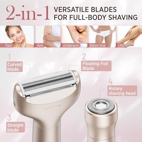 Orchrose Electric Razor for Women 2-in-1: Painless Rechargeable Shaver for Face Legs Underarms and Bikini Area – Travel Lock