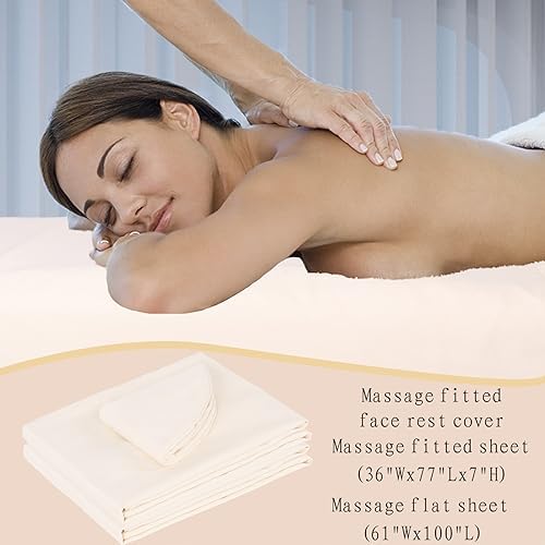 MRJ Soft 3 Piece Set Microfiber Massage Sheet Set,for Massage Tables,Includes Massage Flat Sheet,Massage Fitted Sheet and Face Rest Cover,Natural